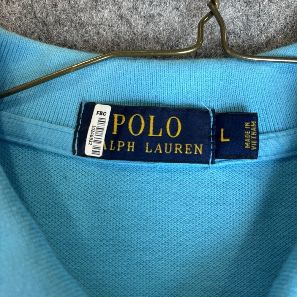 Polo Ralph Lauren Shirt Men's Large Blue Short Sleeve‎ Preppy Orange Pony Logo